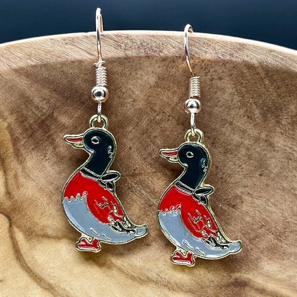 Enamel Earrings Duck Handmade - Picture 6 of 6